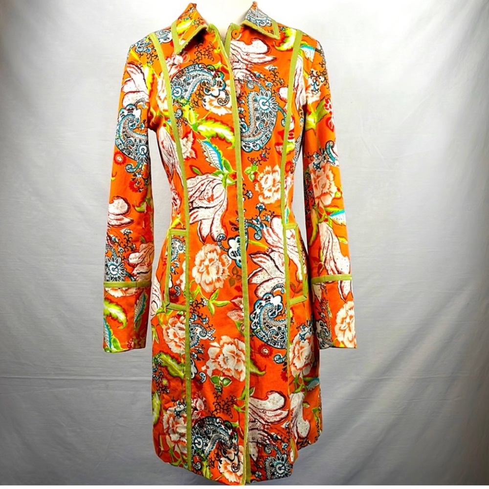 Cool 70’s Etcetera artsy, beautiful bright colored women’s size 4 trenchcoat